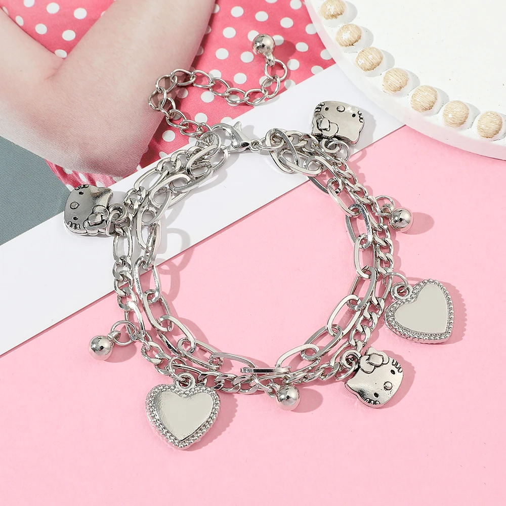 Akcesoria Sanrio Kawaii Hello Kitty bransoletka Charms metalowa kreskówka słodka biżuteria Y2k słodkie prezenty dla dziewczynek