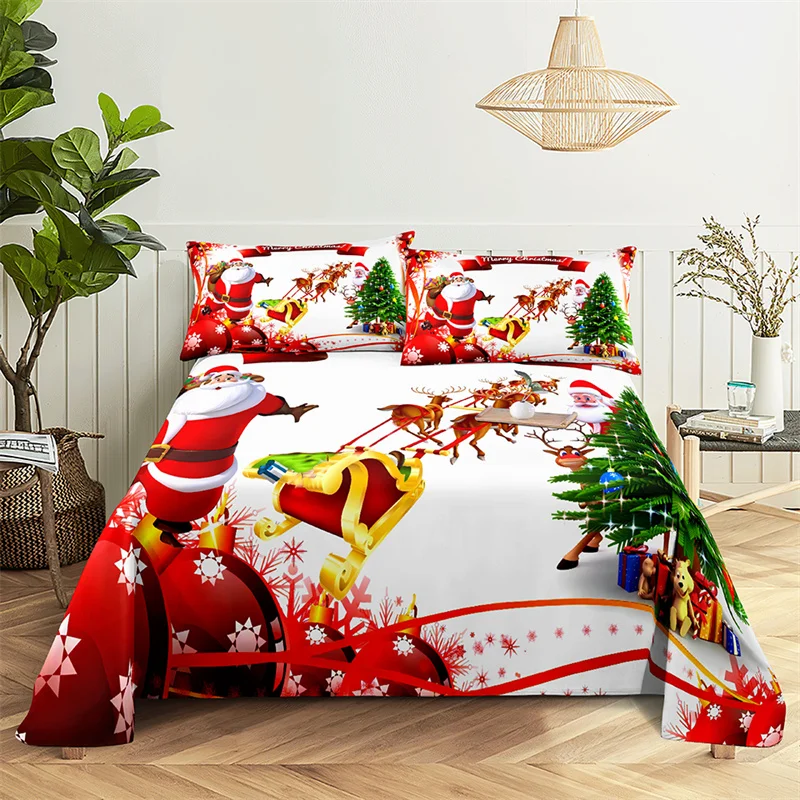 

Santa Claus Queen Sheet Set Kid's Flat Sheet Boys and Girls Bed Sheets and Pillowcases Christmas Gifts Bed Sheet Set Bedding Set