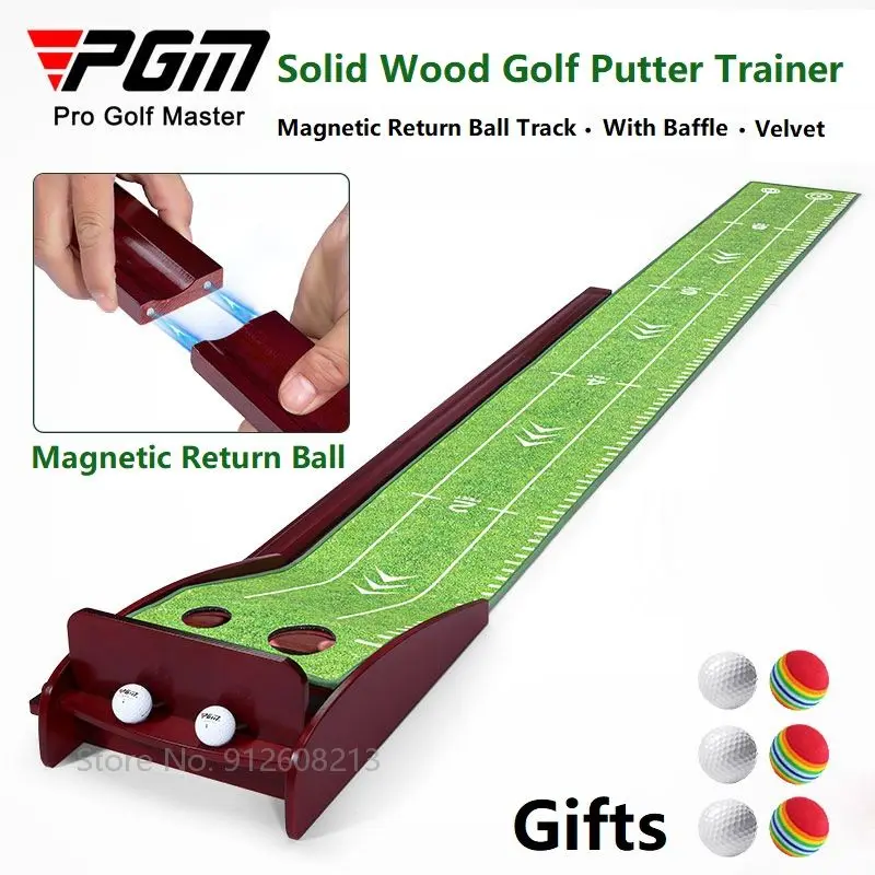 

PGM Solid Wood Golf Putting Green Portable Golf Putter Trainer with Baffle Golfing Training Aids Practice Mat Auto Ball Return