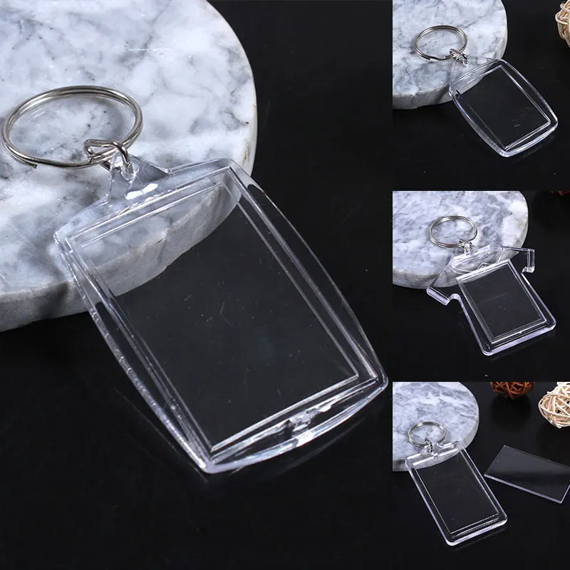 10Pcs Blank Acrylic Photo Frame Keyrings Pendant Picture Insert Keychain Double Sided Clear Key Holder Ring Diy Party Gifts Diy
