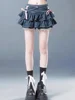 Blue Denim Pleated Skirt Bow Fold Design Women's A-line Short Skirt Built in Shorts American Spicy Girl Korean Fashion Hotsweet 1