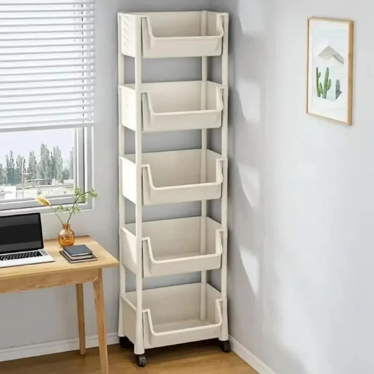 Mobile Storage Rack Trolley Bookshelf Multi-layer Plastics Organizer Utility Storage Cart for Kitchen Bathroom