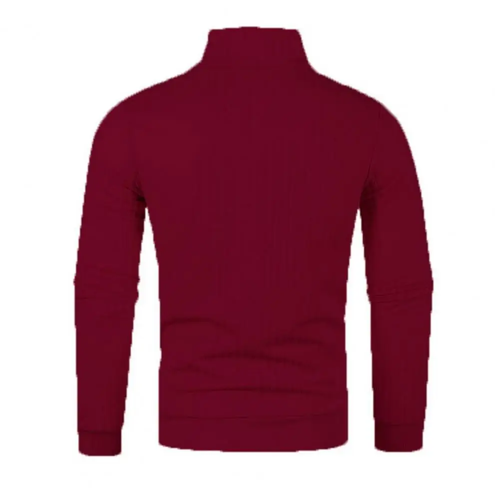 Description Picture 5 of itemMen Fall Winter Sweater Zipper Half-high Collar Knitted Soft Warm Elastic Casual Pullover Striped Men Mid Length Sweater
