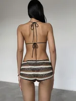 Weird Puss Ripped Tassel 3Piece Set Women Sexy Crochet Y2K Bandage Bra+Thong+Shorts Beach Vacation Midnight Club Party Swimsuit - Image 5