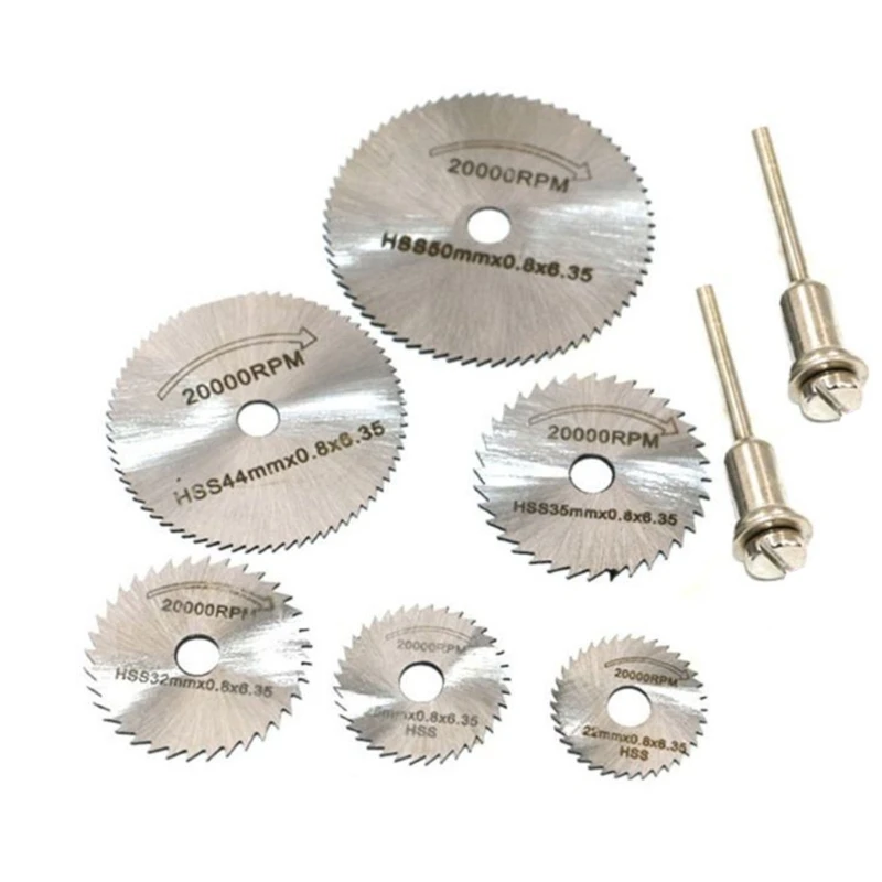 

Pack of 6 High Speed Steel Circular Wood Cutting Sawblades Rotary Tool with Rod R9UF
