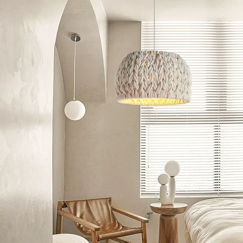 

Nordic Cotton Rope Chandelier Dining Room Balcony Living Room Pendant Lamps Creative Hanging Lamp Hand Woven Lighting Fixture