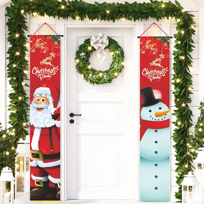 2Pc/set Christmas Door Hanging Banner Santa Claus Snowman Walnut Guards Merry Christmas Door Ornament Decoration New Year 2025