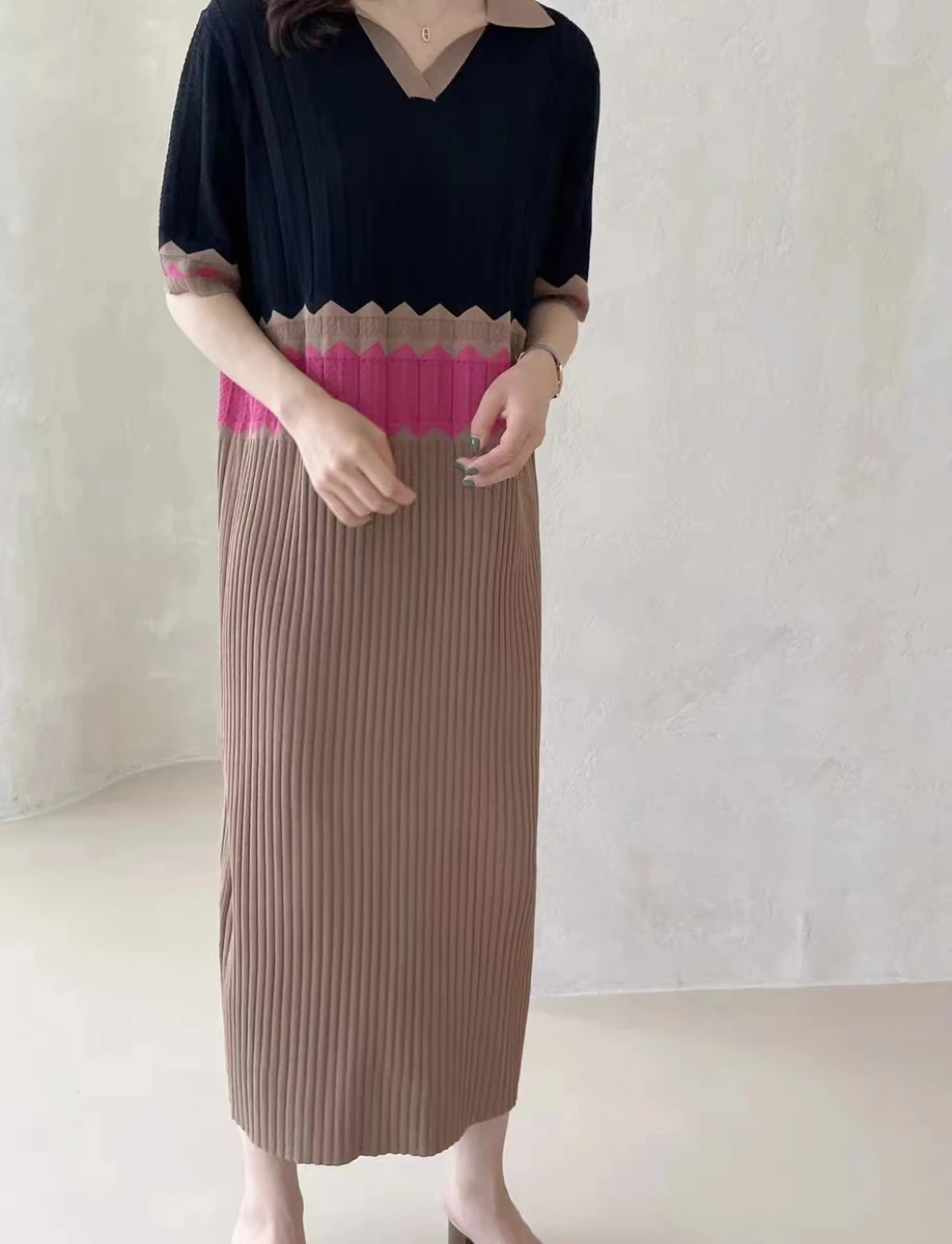 Abito Donna Casual Scollo V - Vestito Floreale Lavorato A Maglia, Maniche Corte - Foto 3