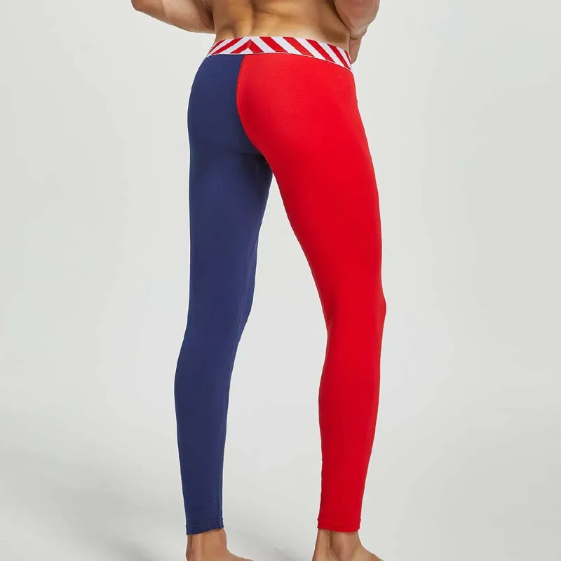 Men Thermal Underwear Fashion Patchwork Color Cotton Long Johns Sexy Bulge Pouch Men Legging Tight Pajama Bottom Sleep Pants 6