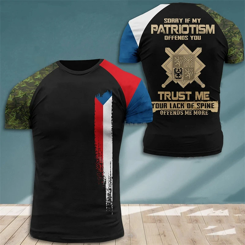 

Czech T Shirt for Men Veteran Camouflage T-Shirt Tops 3D CZECH National Flag Print Tshirt Soldiers Forest Camo Tactical Tee