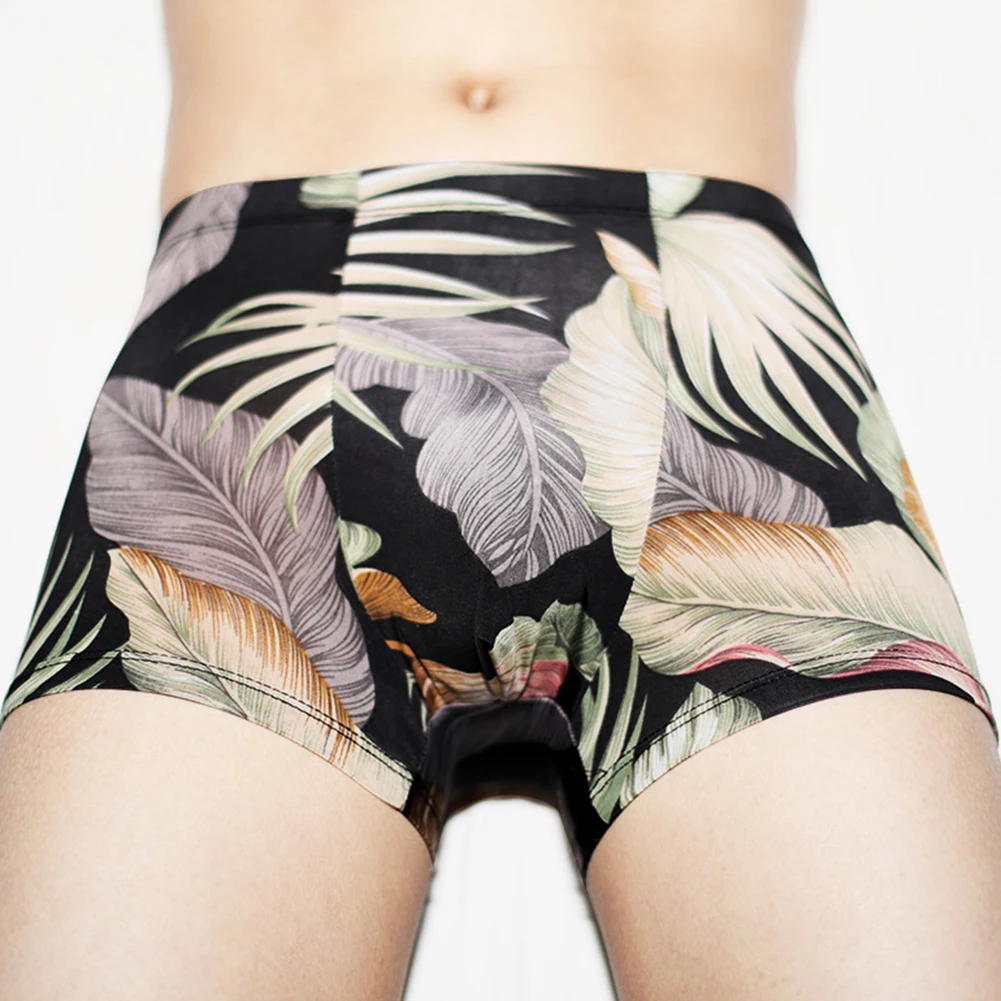 

Sexy Men Ice Silk Underwear Printed Fashion Breathable Boxer Briefs Seamless Panties Shorts Trunks Underpants Sexy Gay Lingerie