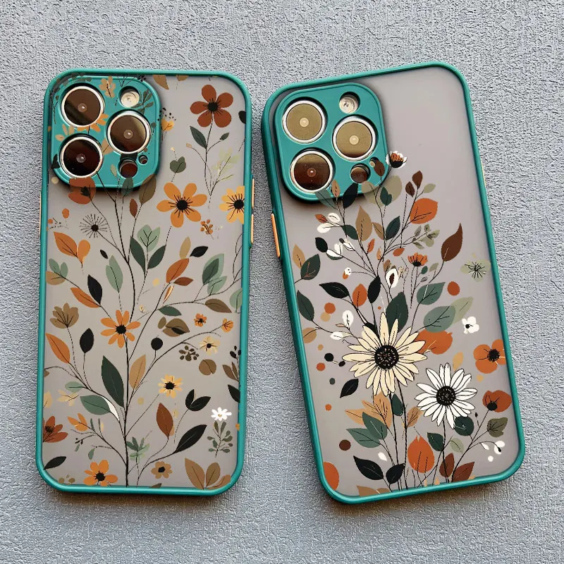 Winterliche Äste, Blätter und Blumen Handyhülle für iPhone 17 16 15 14 Plus Pro Max 13 12 Mini 11 Pro Max X XS XR Stoßfeste Schutzhülle – Detail 15