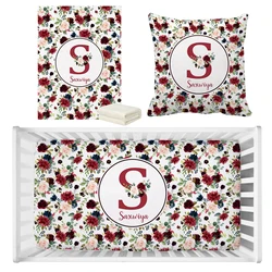 LVYZIHO Personalized Name Watercolor Floral Bedding Set, Birthday Gift Toddler Gift Bedding Set, Baby Shower Gift Bedding Set