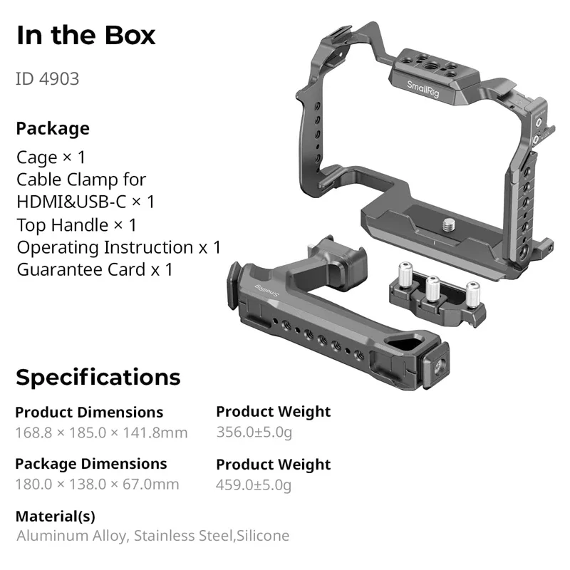 SmallRig 4903 Camera Cage Kit for Panasonic LUMIX S1R II with Top Handle HDMI&US