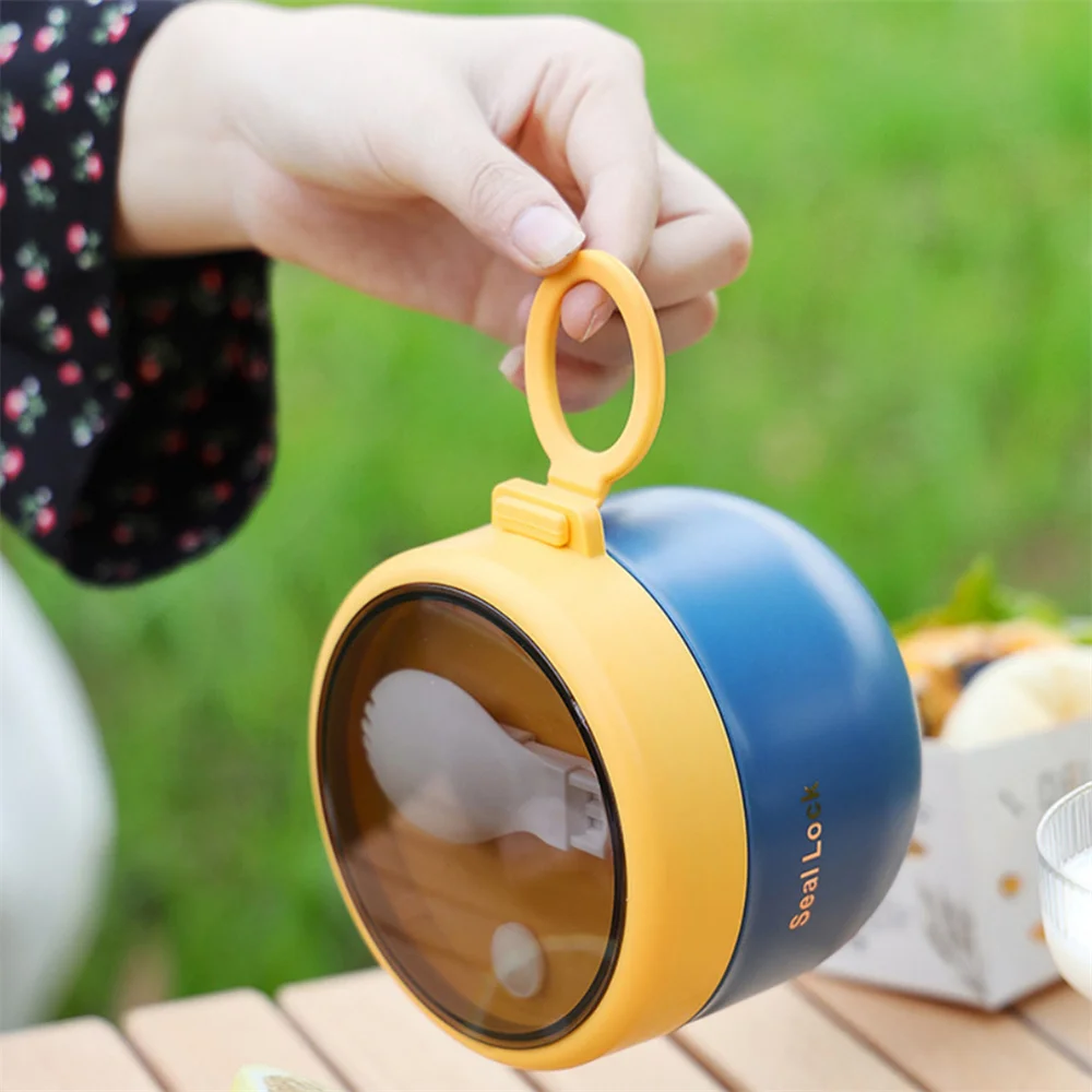 Portable Stainless Steel Soup Cup Lunch Box Food Containers Cute Shape Vacuum Flasks Thermo Cup Microwave Heating With Spoon
