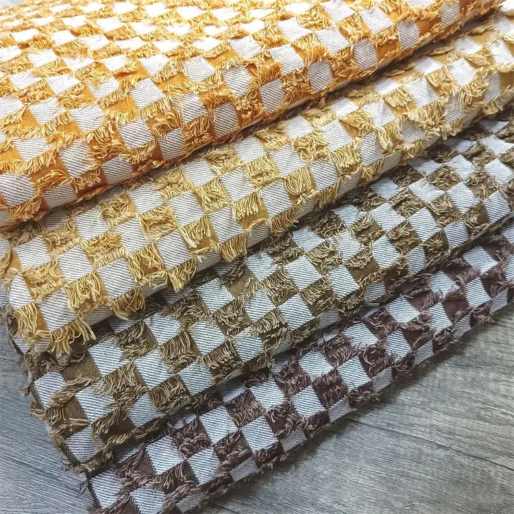 Color Cut Check Denim Jacquard Fabric Checkerboard Washed Twill Cloth Throw Pillow Luggage Garment Handmade Cloth