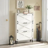Shoe Cabinet, Freestanding Hidden Shoes Organizer with 3 Flip Drawers & Barn Door Design, for Entryway,Foyer,Hallway, Shoe Rack 1