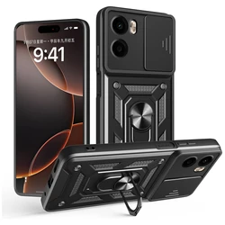 Enhanced Armor Phone Case with Lens Protection and Magnetic Ring Stand Holder for Motorola Moto G06 Power (Black)