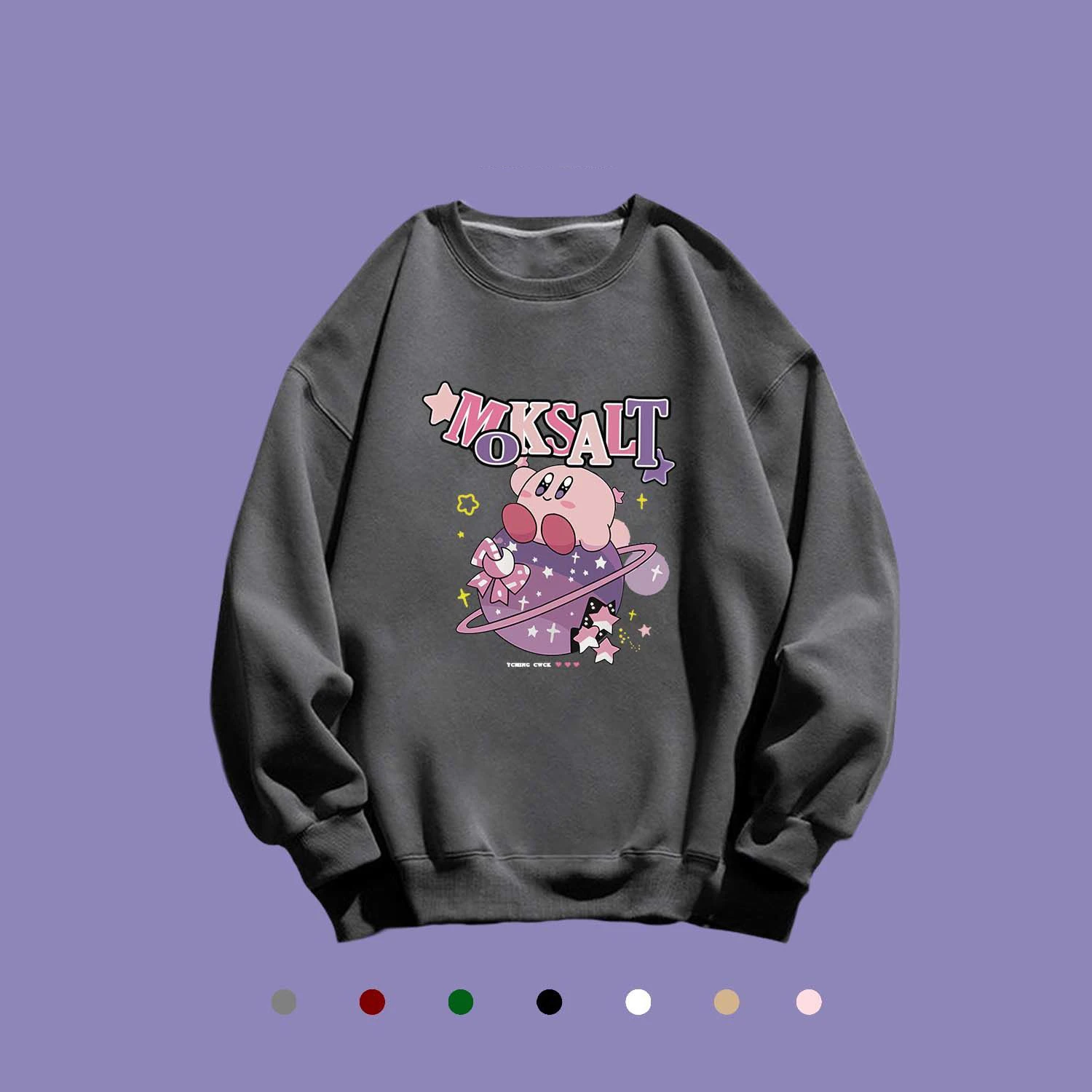 

New Kawaii Kirby Cartoon Cotton Round Neck Sweater Casual Jacket Padded Thickened Anime Printed Couple Tops for Birthday Gift