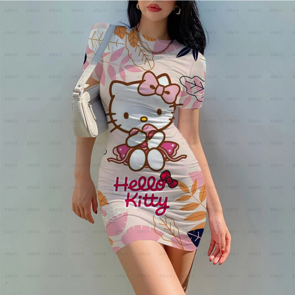 

Hello Kitty Cartoon Dress Women Print Body Slim Pencil Sheath Dress Chic Fashion Women Mini Sexy Short Skirt Vestidos Ropa Mujer