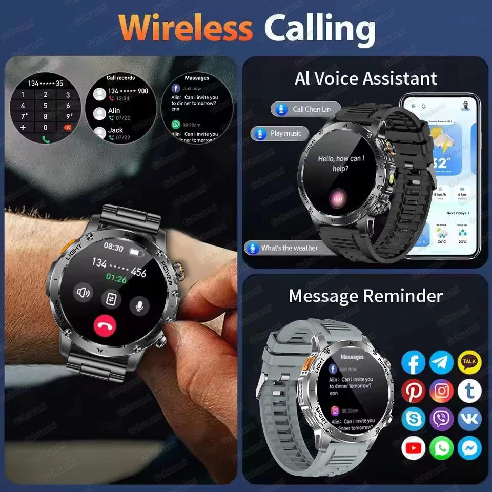 2025 New TANK T3 Military 1000mAh Battery Smart Watch Men AMOLED Sport Fitness LED Flashlight IP69K Waterproof Call Smartwatch