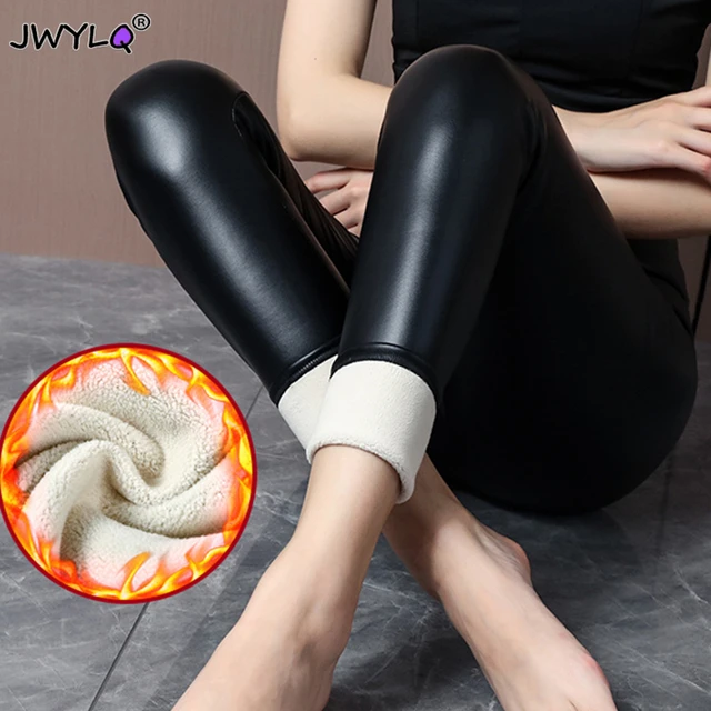 Warm Pu Leather Fleece Lined Leggings Pant Womens Winter High Waist Thicken  Lamb Fluff Slim Pencil Leggins Pantalones Streetwear - AliExpress