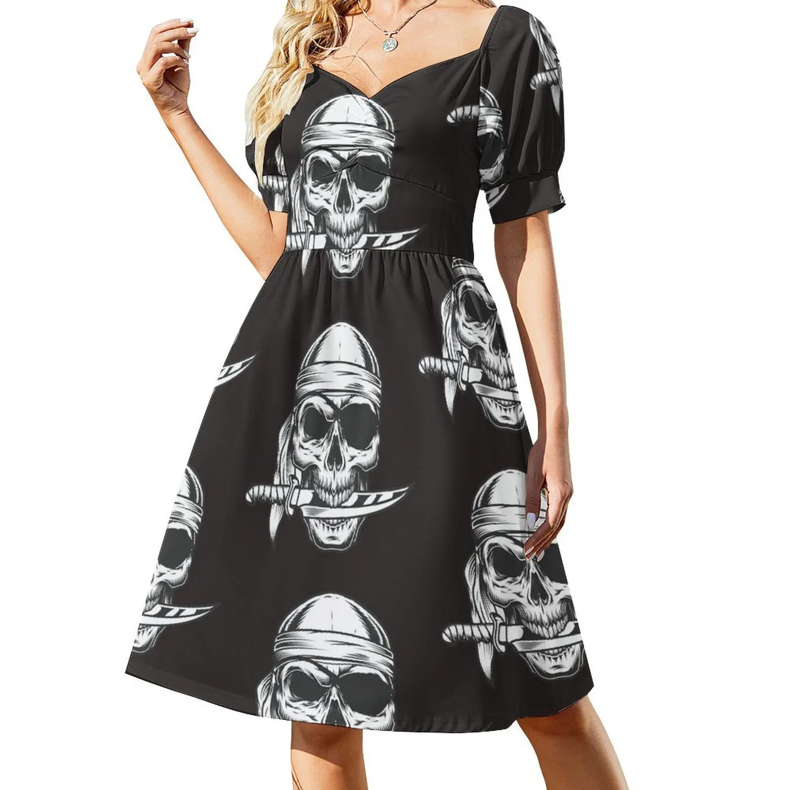 thumbnail image 1 of Vestido de manga corta con gorro de calavera, tendencia de ropa de mujer, vestidos de noche, vestidos de noche para mujer, vestido de lujo para niñas, 1 of 7