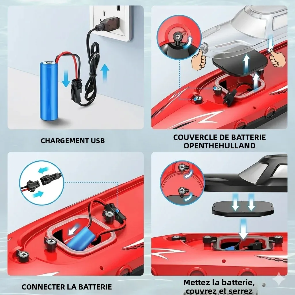Bateau RC 2.4GHz 3502-2 - 2 Batteries - Bleu/Rouge
