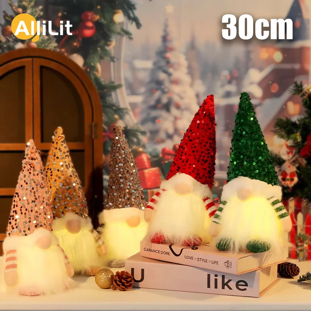 30cm Christmas Doll Elf Gnome with Led Light Christmas Decorations for Home Xmas Navidad New Year Children's Gifts