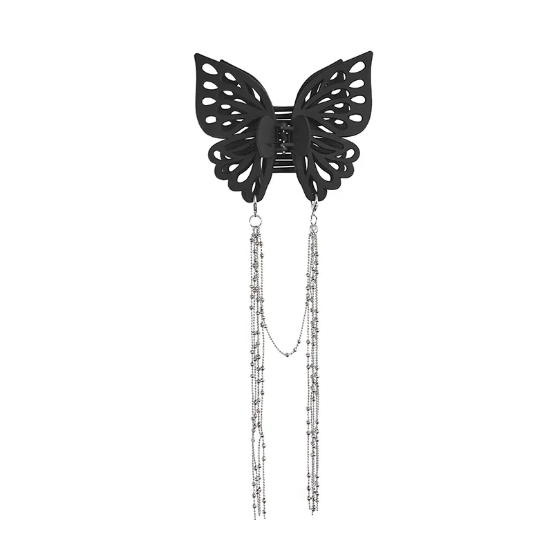 Bow Double-Layer Grip Female Chain Tassel Hollow Back Head Oversized Shark Clip Grip high sense of magic mirror big eyes strong grip hair top clip elegant temperament female outing headdress accessories