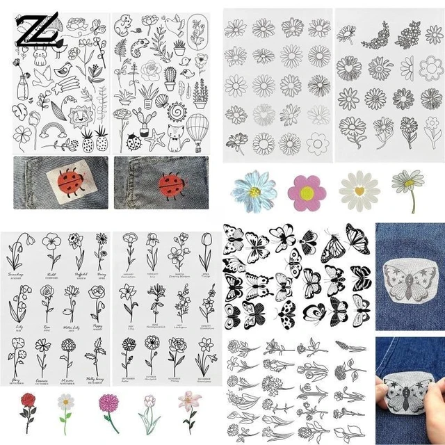 Blooming Flowers Stick and Stitch Embroidery Patterns, Peel and Stick  Transfer Patch, Botanical Embroidery Paper, Embroidery for Clothes 