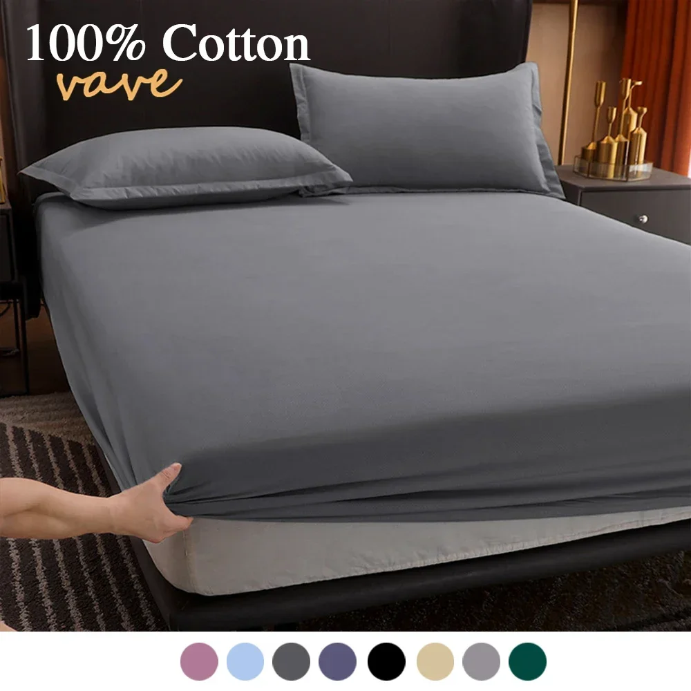 100% Cotton Fitted Bed Sheet with Elastic Band Solid Color Anti-slip  Adjustable Mattress Cover for Single Double King Queen Bed - AliExpress