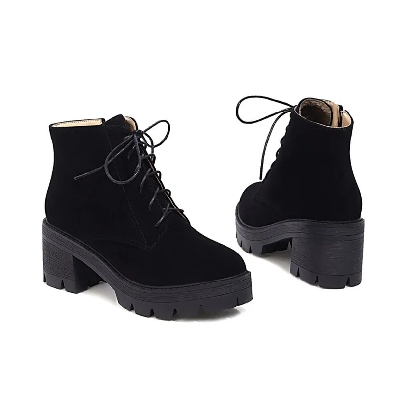 winter The New fashion British style Lace boots black ArmyGreen brown Round head Handsome High heels Women boots