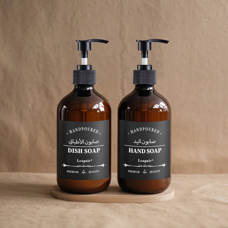 2PCS 500ml Hand Dish Soap Dispenser With Labels Refillable Container Bathroom Body Wash Shampoo Liquid Lotion Bottle Tray Holder soap dispenser shampoo dispenser dispenser bottle holder