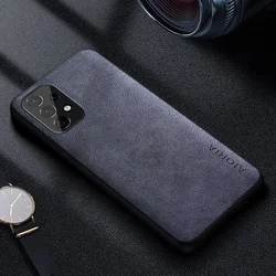 Premium Luxury Leather Retro Business Phone Case - Solid Color Cover for A55 (Grey)