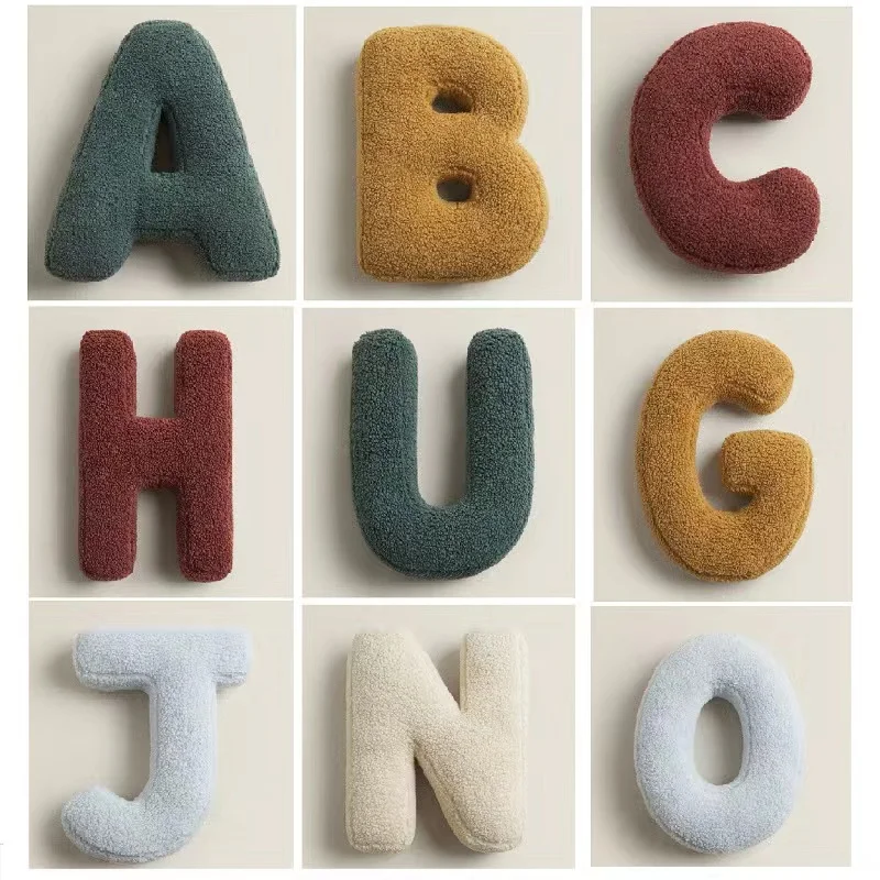 Ins 26 English Letters Plush Throw Pillow Soft Stuffed Kids Toys Dolls Sofa Cushion Room Decor Shooting Props for Children Gifts 2