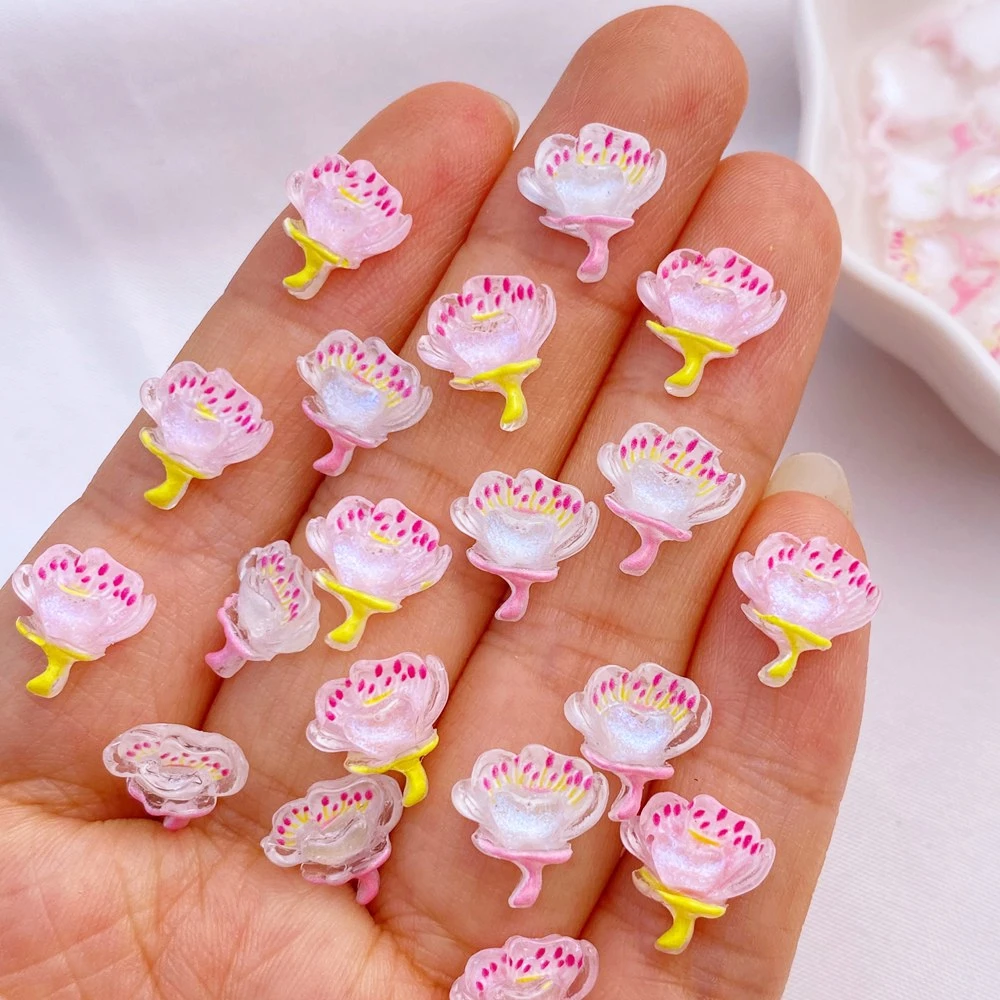 

50 pieces of resin cute color 10 * 11mm cherry blossom gemstone flat bottom stone sticker DIY home nail craft accessories