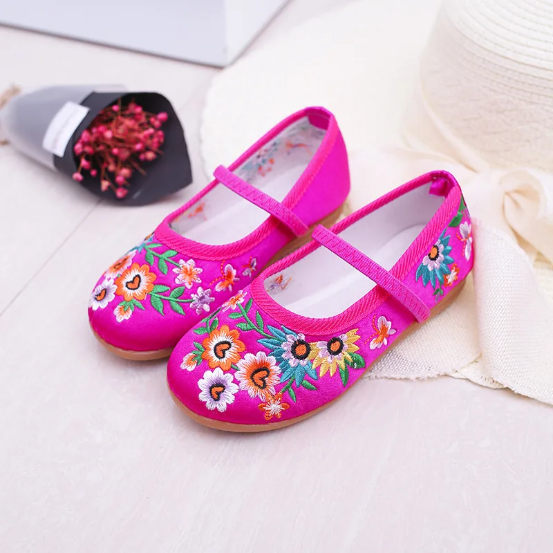 Kids Shoes For Girls Gift Fashion Floral Flats Children's Performance Embroidery Floral Show Chinese Style Baby Shoes Size 25-34 5