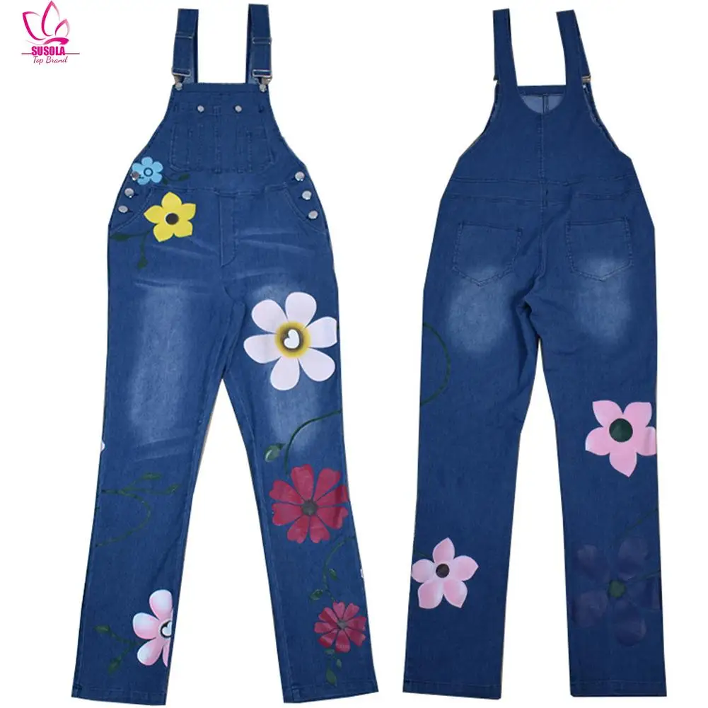 

S-5XL Overalls for Women Trend Floral Print Pockets Washable Denim Overall Jumpsuit Suspender Trousers Pants Casual Overall y2k