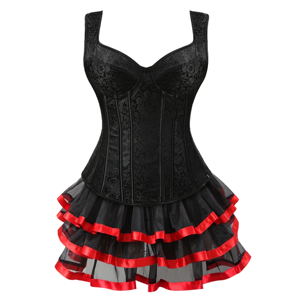Gothic Straps Corset Dresses for Women Nsemble Femme 2 Pièces Outfit Kleid Sets Damen Elegant Top Basque Party Formal Dress