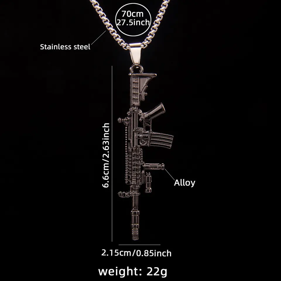 JewelryWe Men's Punk Rock Gun Pendant Necklace - Stainless Steel Hip Hop Jewelry, Cool Gift For Christmas & Birthdays - View #5