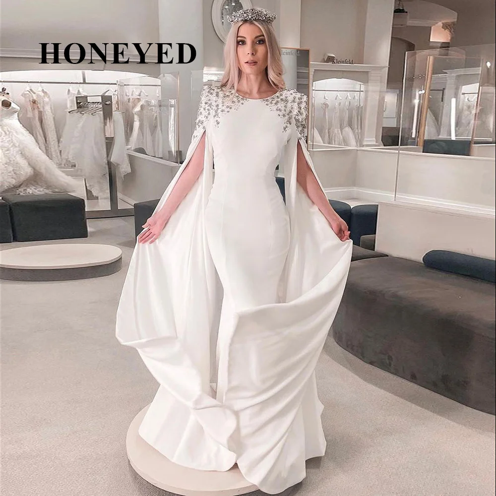 

Женское вечернее платье-Русалка Honeyed, элегантное белое платье Дубая с рукавами-накидками для свадебной вечеринки, длинные мусульманские официальные платья, модель SS200, 2023