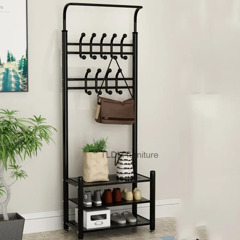 

Black Shoe Clothing Rack Hat Living Room Closet Metal Standing Clothing Rack Designer Arara De Roupa Minimalist Furniture