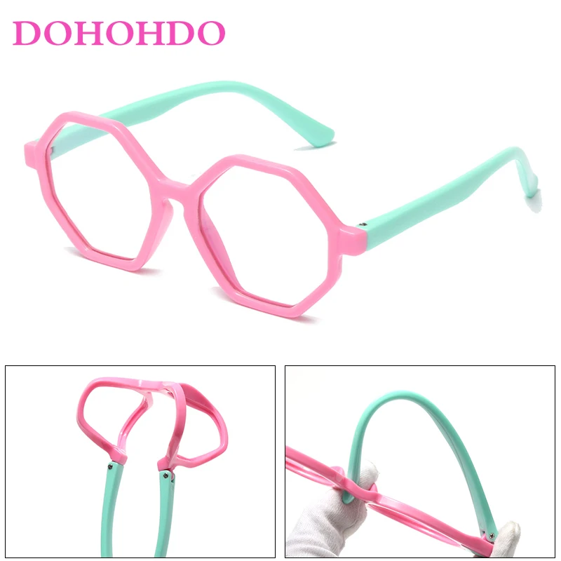 Blue Light Kids Glasses Silicone Hexagon Optical Frame Eyeware Boy Girls Computer Blocking Anti Reflective