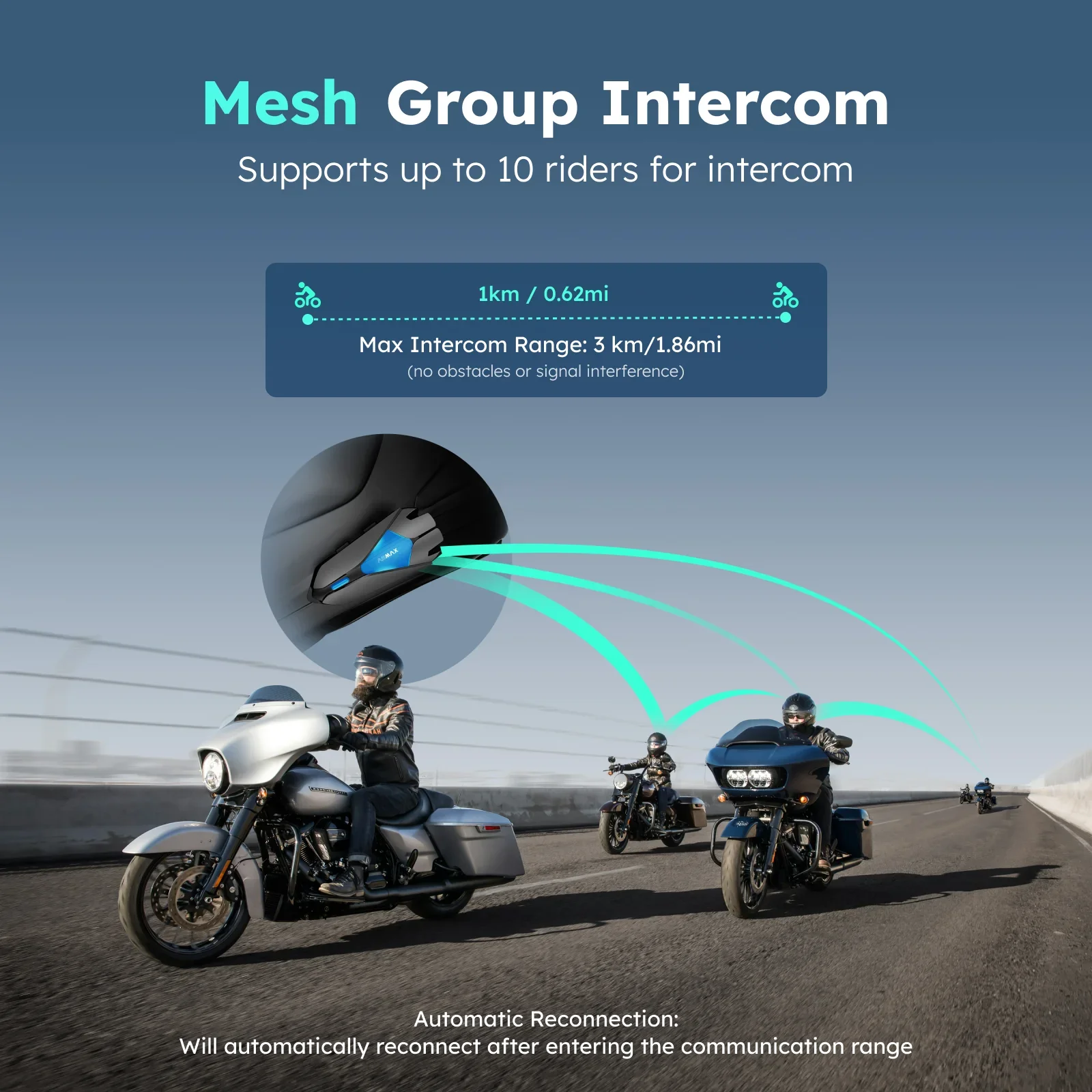 ASMAX Z1 Motorcycle Bluetooth Headset 10 Riders Mesh Helmet