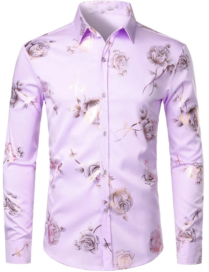 thumbnail image 1 of Camisa de moda 2024 para hombre con estampado 3D de flores, solapa con botones, camisa de manga larga, ropa de fiesta, diseño de camisas cómodas, 1 of 5