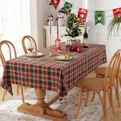 Festive Plaid Tablecloth in Red and Green - Polyester Cotton Blend - 140x240cm (Brown)
