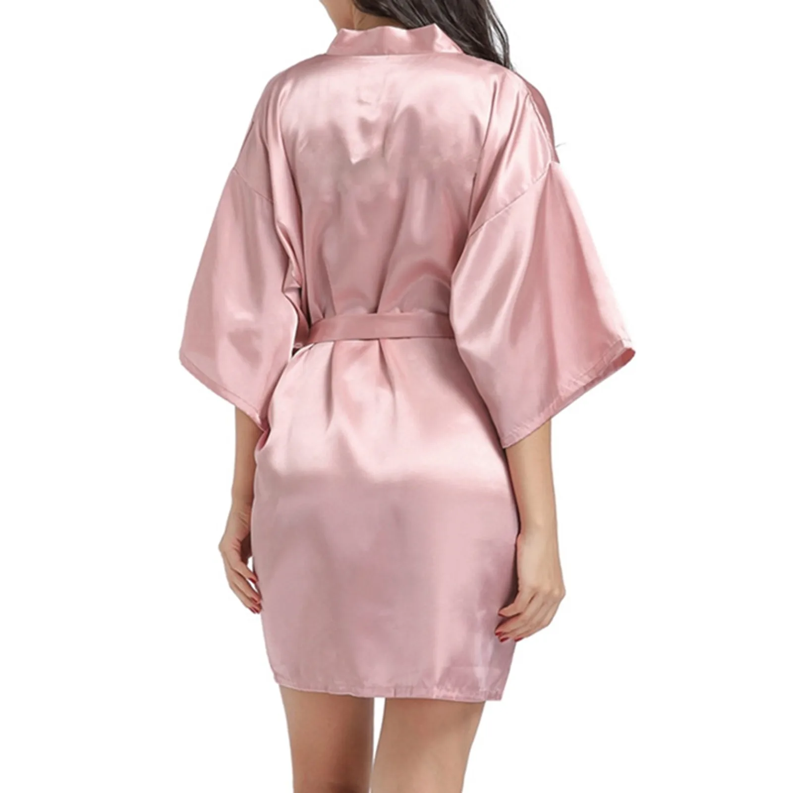 Women's Soft Long Satin Robes Sexy Silk Bathrobe Summer Full Length Kimonos With Belt Solid Color Mini Dress Sleepwear Nightgown