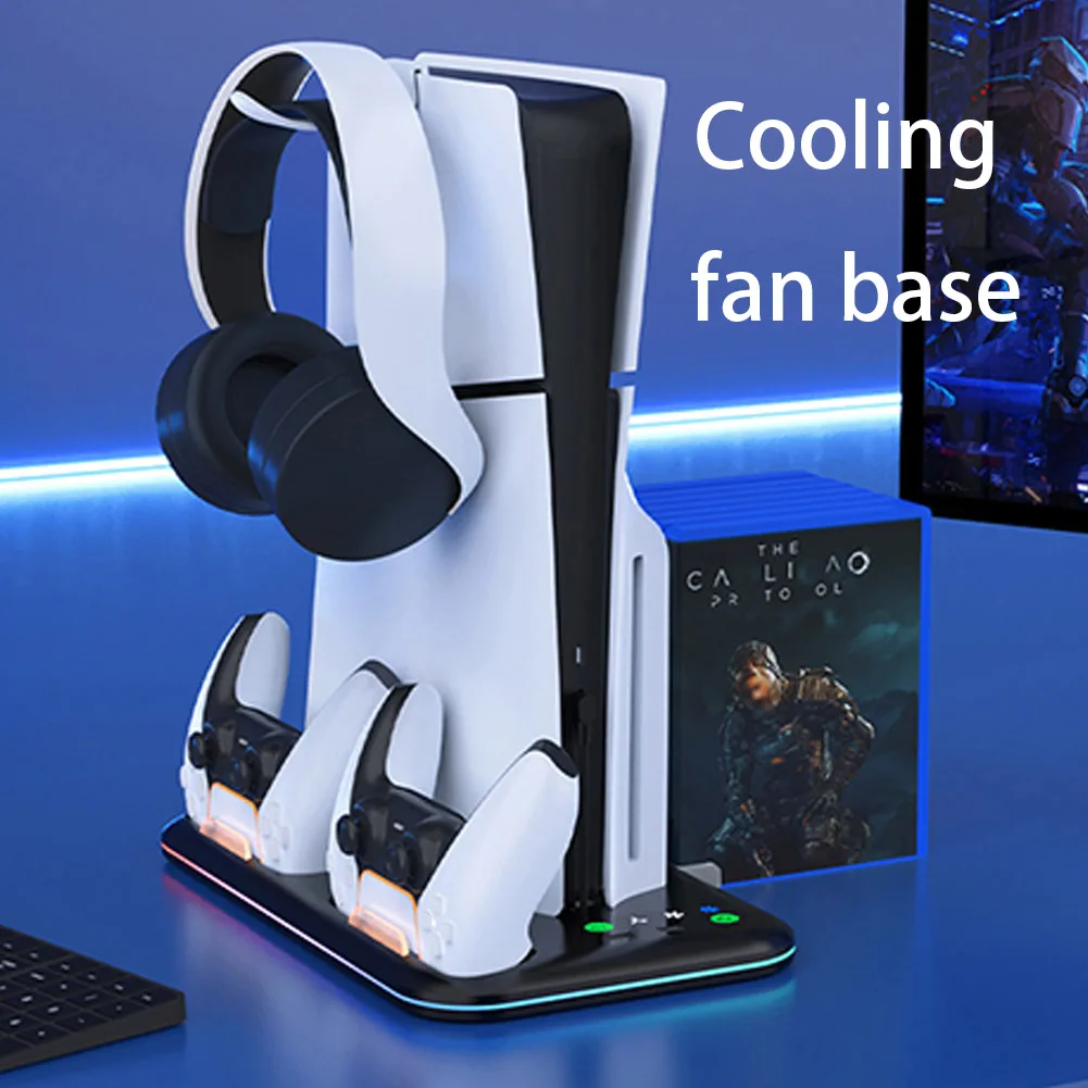 For PS5 Slim Console Cooling Stand Controller Charging Stand W/ RGB Lights Cooler Fan for Playstation 5 SlimDisc&Digital Edition