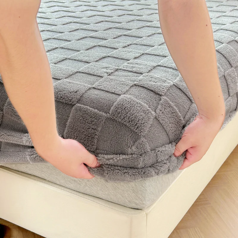 Winter Warm Fitted Bed Sheet Taff Velvet Fleece Bed Linen Single/Double/King/Queen Size Plush Mattress Cover Thick Bed Cover 2